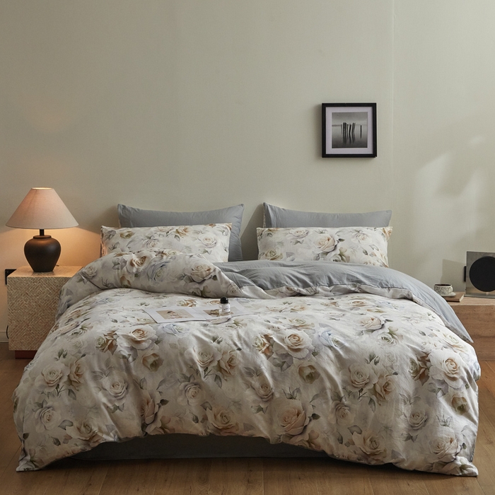 91家纺网 家纺一手货源 找家纺 涵宸家纺 2026新款双层纱印花四件套 F满园-青