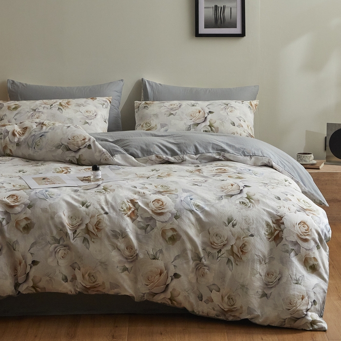 91家纺网 家纺一手货源 找家纺 涵宸家纺 2026新款双层纱印花四件套 F满园-青