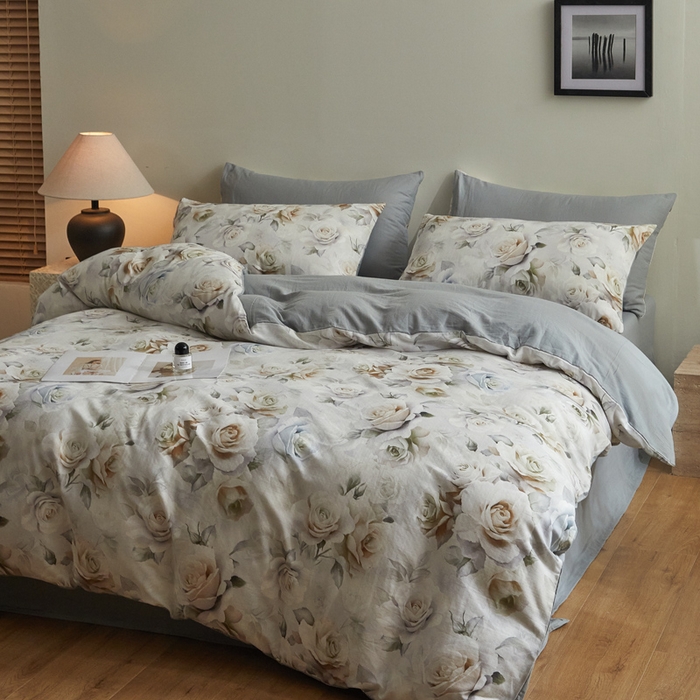 91家纺网 家纺一手货源 找家纺 涵宸家纺 2026新款双层纱印花四件套 F满园-青