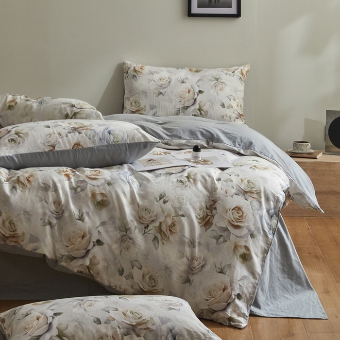 91家纺网 家纺一手货源 找家纺 涵宸家纺 2026新款双层纱印花四件套 F满园-青