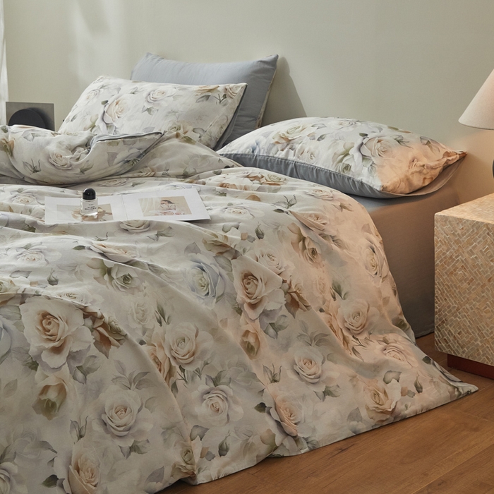 91家纺网 家纺一手货源 找家纺 涵宸家纺 2026新款双层纱印花四件套 F满园-青