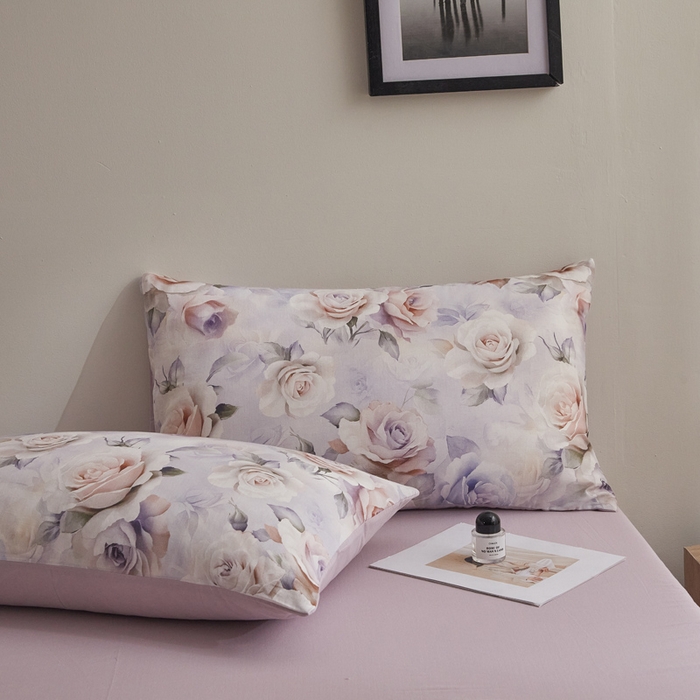 91家纺网 家纺一手货源 找家纺 涵宸家纺 2026新款双层纱印花四件套 F满园-紫