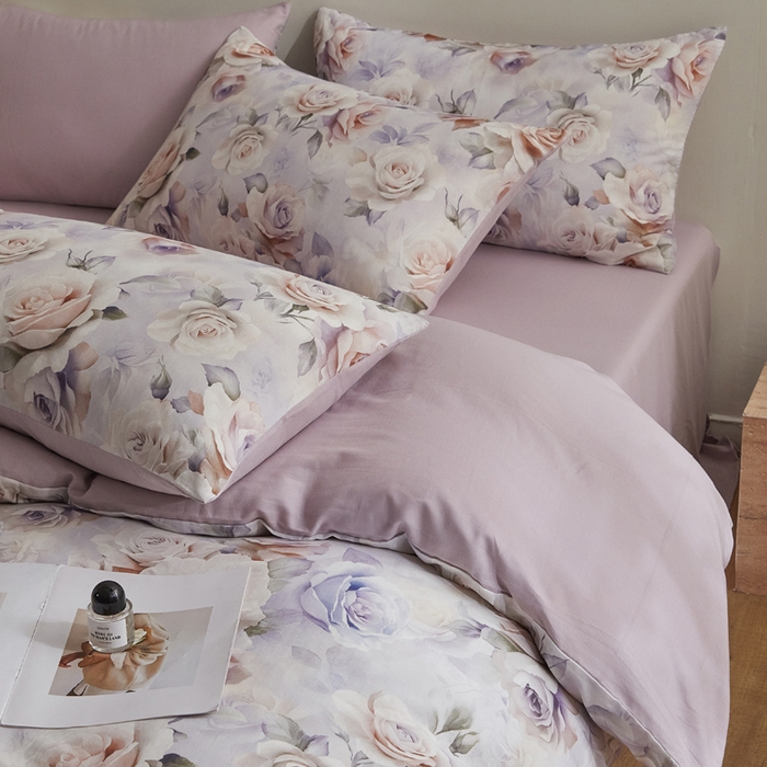 91家纺网 家纺一手货源 找家纺 涵宸家纺 2026新款双层纱印花四件套 F满园-紫