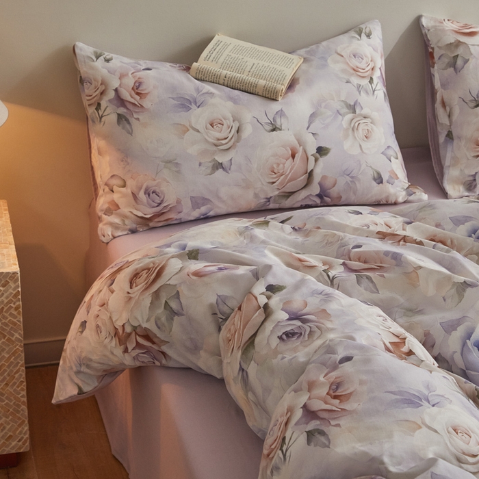 91家纺网 家纺一手货源 找家纺 涵宸家纺 2026新款双层纱印花四件套 F满园-紫