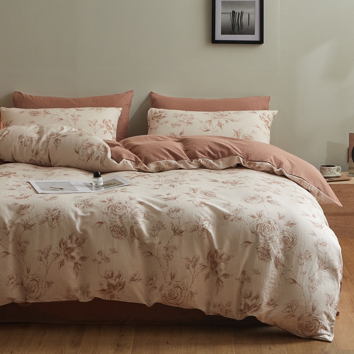 91家纺网 家纺一手货源 找家纺 涵宸家纺 2026新款双层纱印花四件套 F萱花