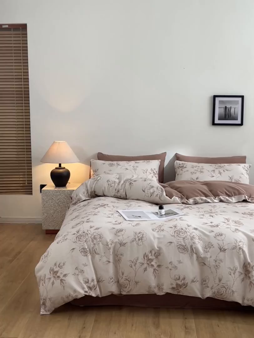 91家纺网 家纺一手货源 找家纺 涵宸家纺 2026新款双层纱印花四件套 F萱花