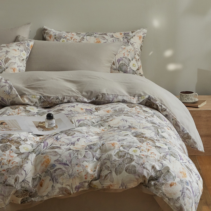 91家纺网 家纺一手货源 找家纺 涵宸家纺 2026新款双层纱印花四件套 F寻意花海