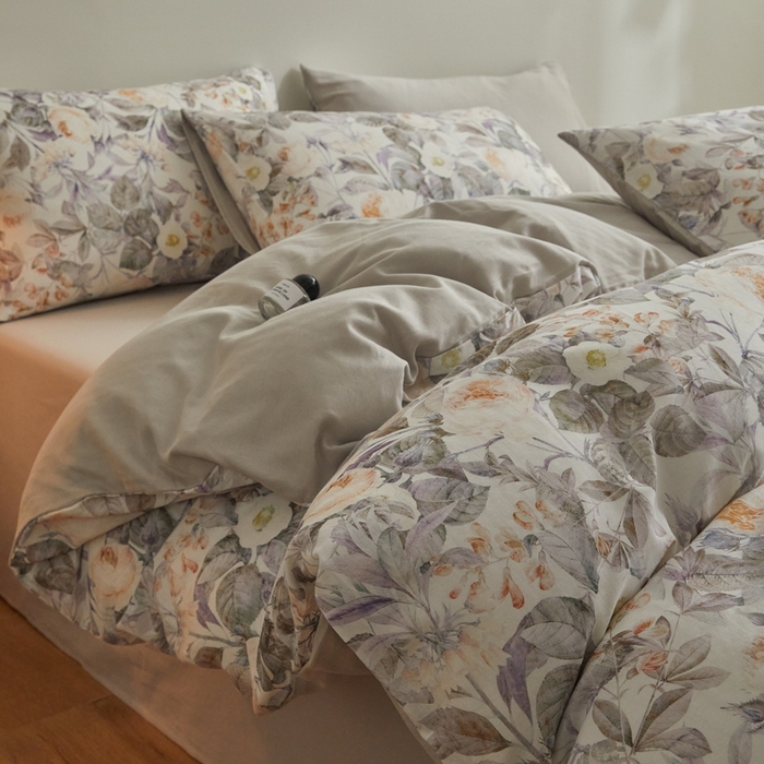 91家纺网 家纺一手货源 找家纺 涵宸家纺 2026新款双层纱印花四件套 F寻意花海