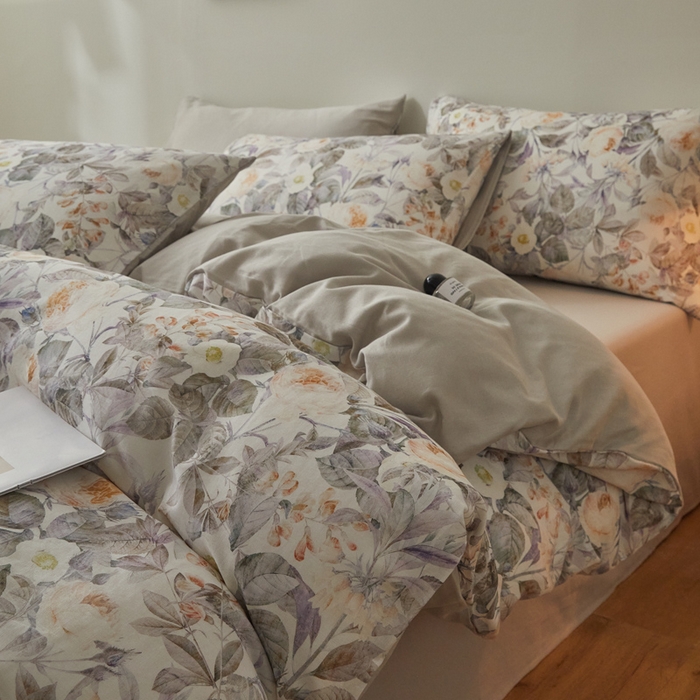 91家纺网 家纺一手货源 找家纺 涵宸家纺 2026新款双层纱印花四件套 F寻意花海