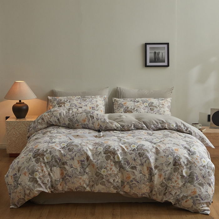 91家纺网 家纺一手货源 找家纺 涵宸家纺 2026新款双层纱印花四件套 F寻意花海