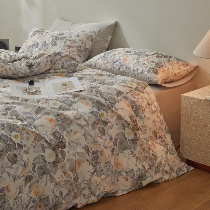 91家纺网 家纺一手货源 找家纺 涵宸家纺 2026新款双层纱印花四件套 F寻意花海