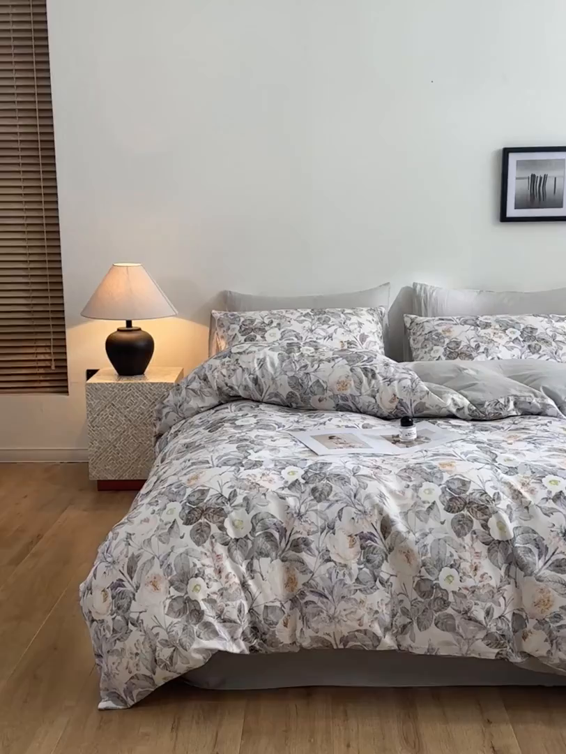 91家纺网 家纺一手货源 找家纺 涵宸家纺 2026新款双层纱印花四件套 F寻意花海