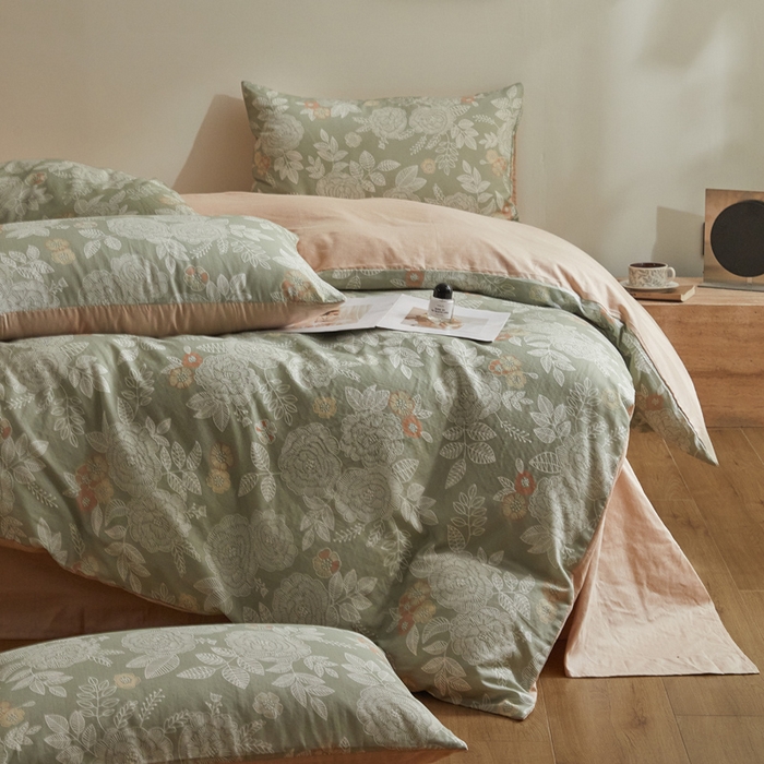 91家纺网 家纺一手货源 找家纺 涵宸家纺 2026新款双层纱印花四件套 F云溪