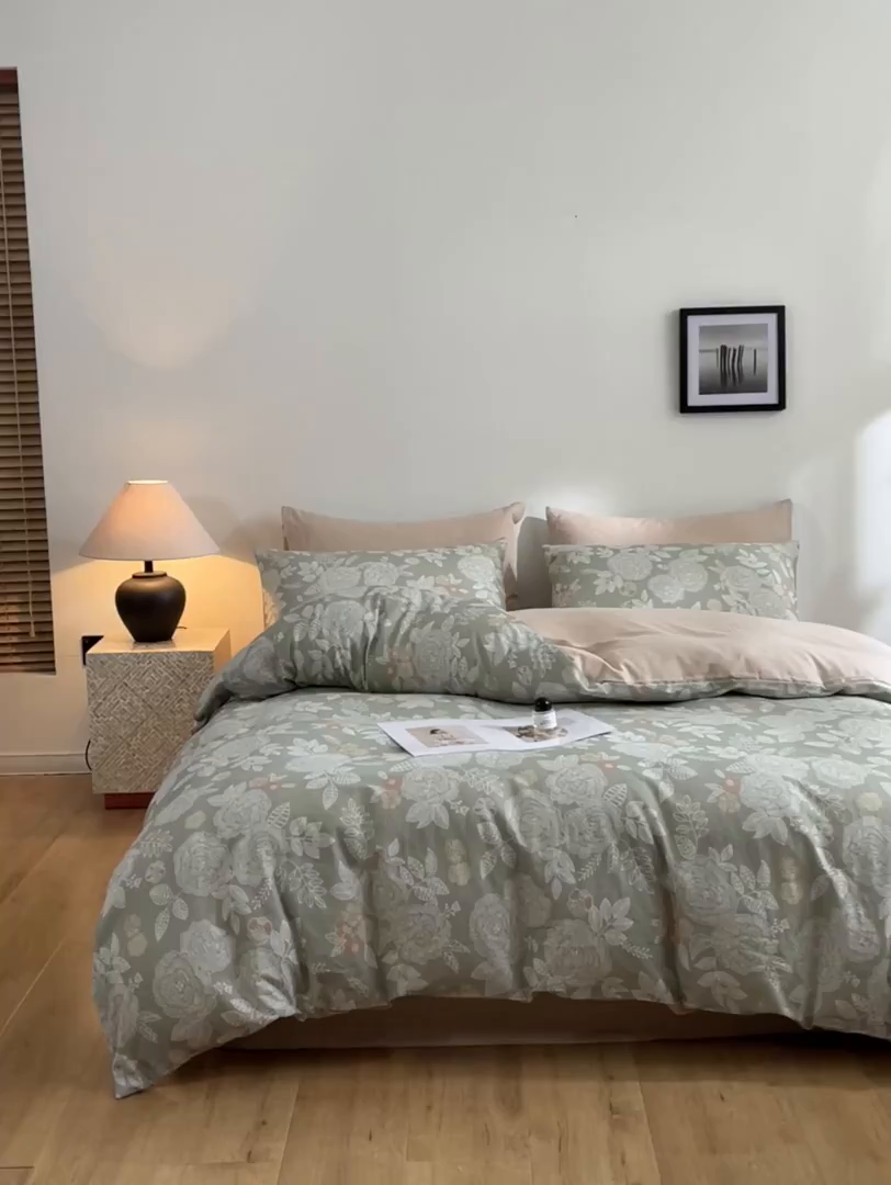 91家纺网 家纺一手货源 找家纺 涵宸家纺 2026新款双层纱印花四件套 F云溪