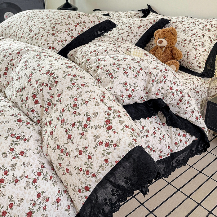 91家纺网 家纺一手货源 找家纺 元熙 2026新款古法水洗棉床盖四件套 蔷薇岛