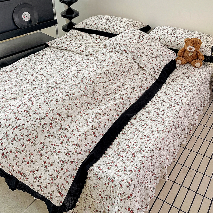 91家纺网 家纺一手货源 找家纺 元熙 2026新款古法水洗棉床盖四件套 蔷薇岛