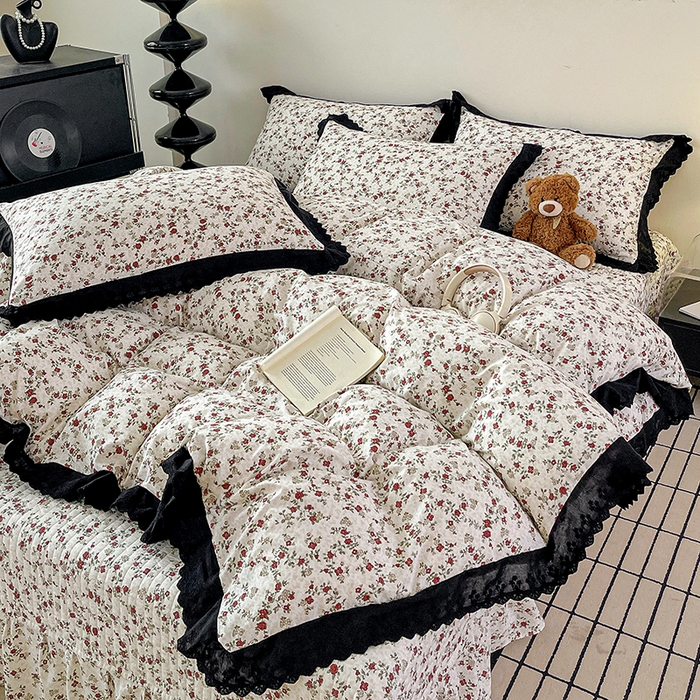 91家纺网 家纺一手货源 找家纺 元熙 2026新款古法水洗棉床盖四件套 蔷薇岛