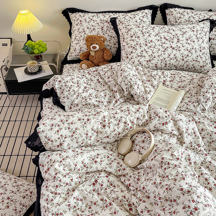 91家纺网 家纺一手货源 找家纺 元熙 2026新款古法水洗棉床盖四件套 蔷薇岛