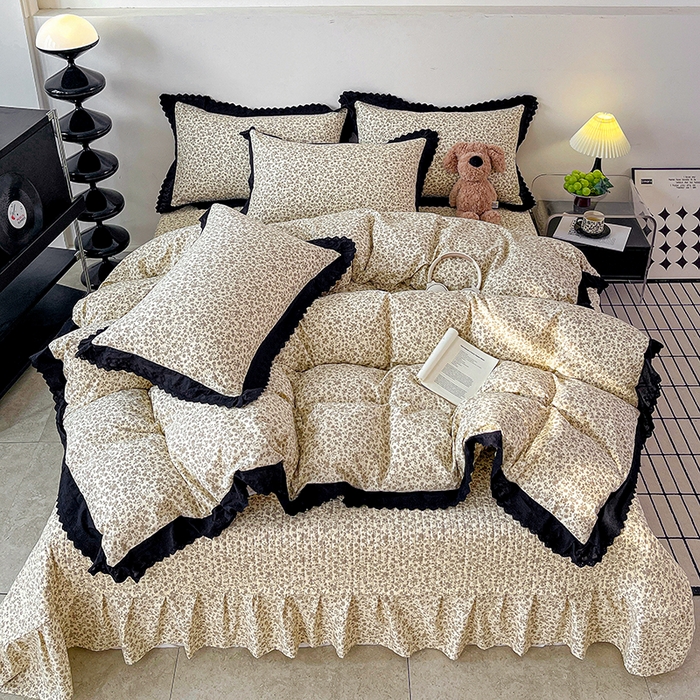 91家纺网 家纺一手货源 找家纺 元熙 2026新款古法水洗棉床盖四件套 山茶左岸