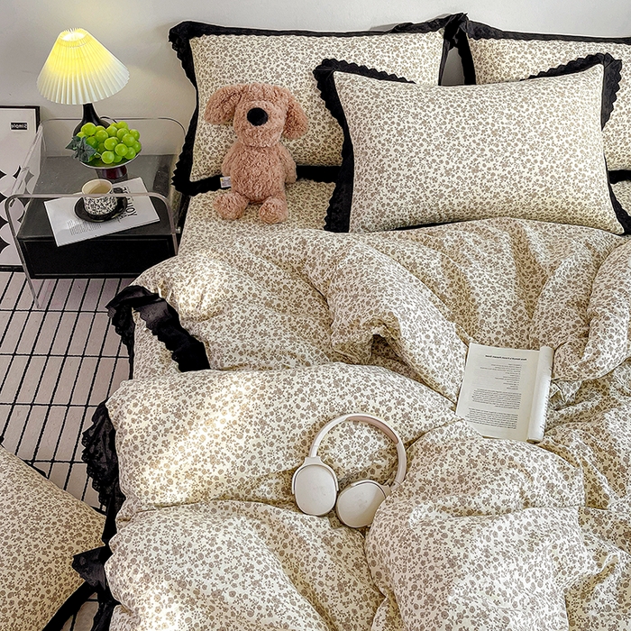 91家纺网 家纺一手货源 找家纺 元熙 2026新款古法水洗棉床盖四件套 山茶左岸