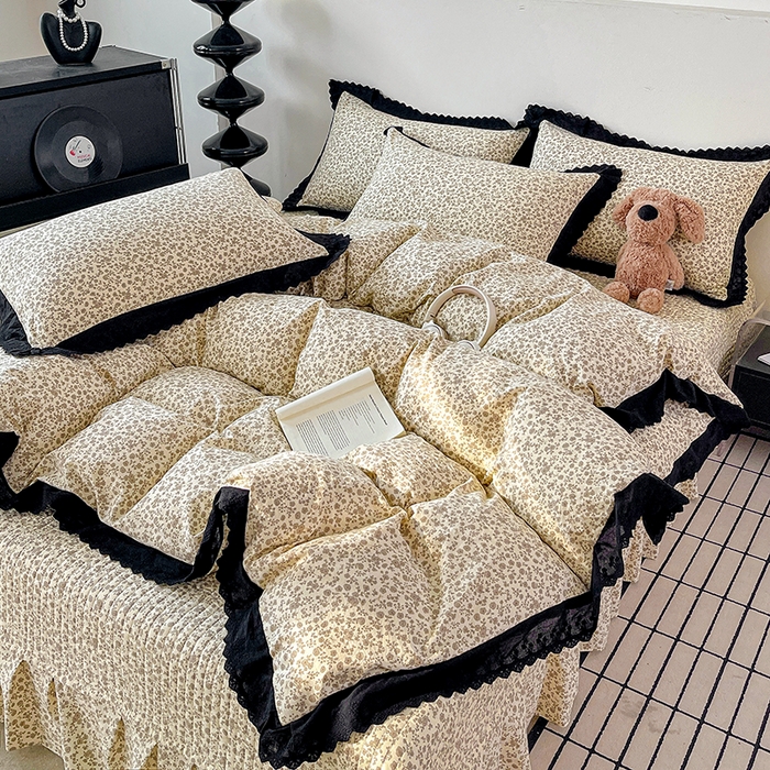 91家纺网 家纺一手货源 找家纺 元熙 2026新款古法水洗棉床盖四件套 山茶左岸