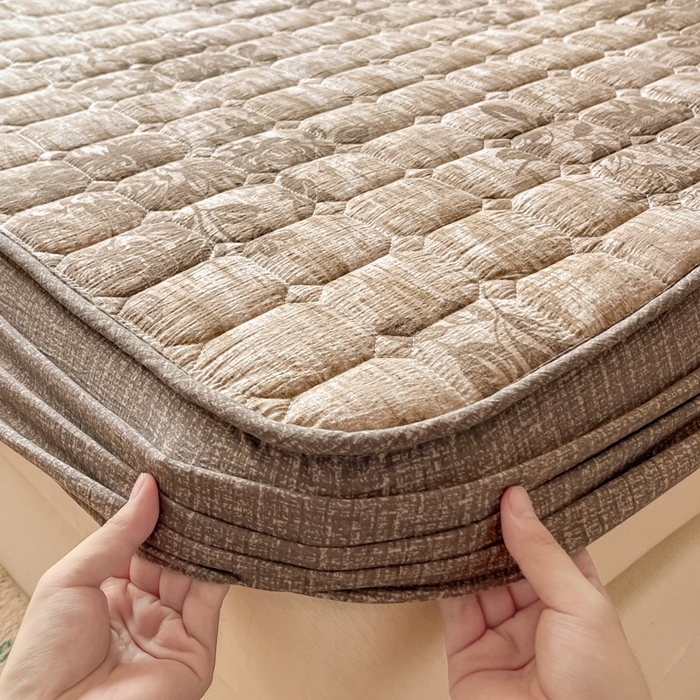 91家纺网 家纺一手货源 找家纺 沐慕 2026新款高克重印花云感皱皱纱夹棉床笠 枯木生花