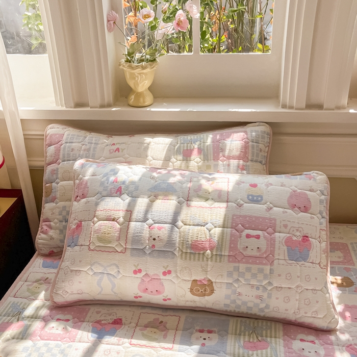 91家纺网 家纺一手货源 找家纺 沐慕 2026新款高克重印花云感皱皱纱夹棉床笠 奶油块块