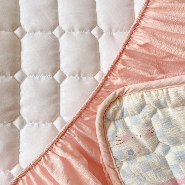 91家纺网 家纺一手货源 找家纺 沐慕 2026新款高克重印花云感皱皱纱夹棉床笠 奶油块块