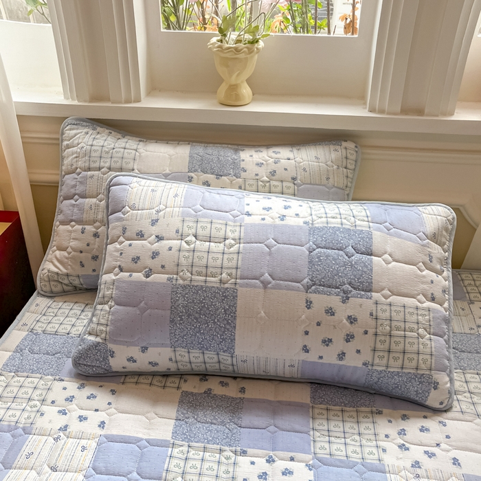 91家纺网 家纺一手货源 找家纺 沐慕 2026新款高克重印花云感皱皱纱夹棉床笠 雾漫春日