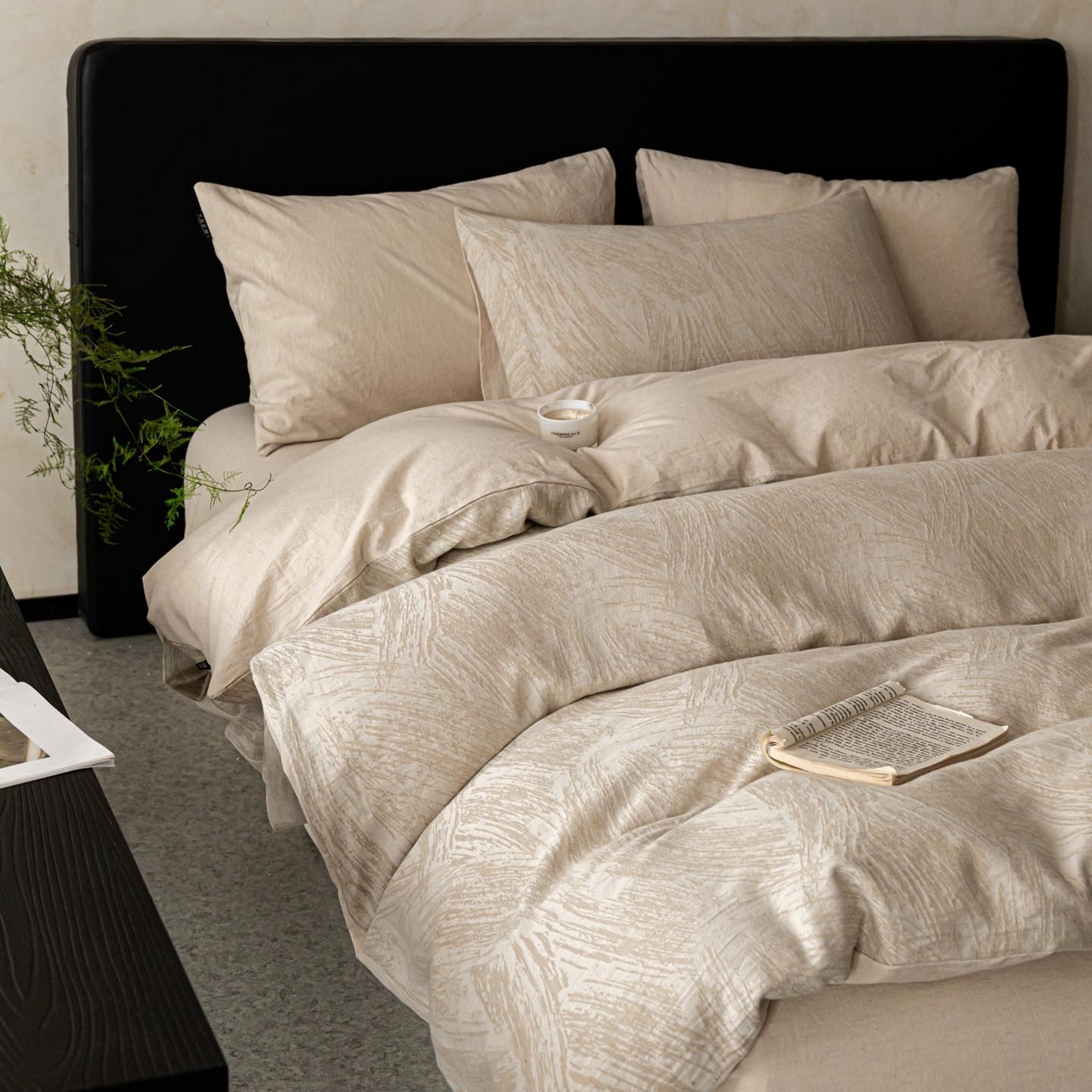 91家纺网 家纺一手货源 找家纺 涵宸家纺 2026新款棉麻色织提花四件套 叶光