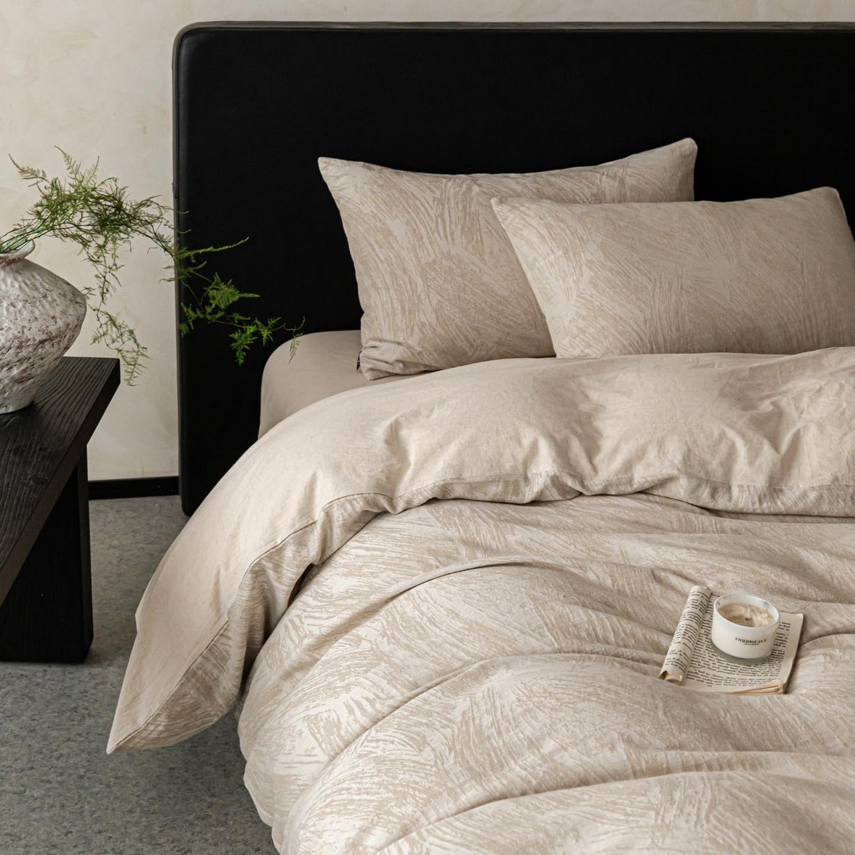 91家纺网 家纺一手货源 找家纺 涵宸家纺 2026新款棉麻色织提花四件套 叶光