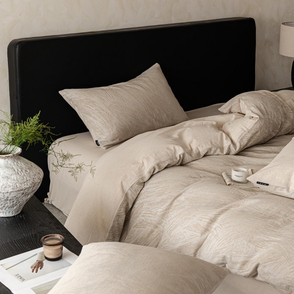 91家纺网 家纺一手货源 找家纺 涵宸家纺 2026新款棉麻色织提花四件套 叶光