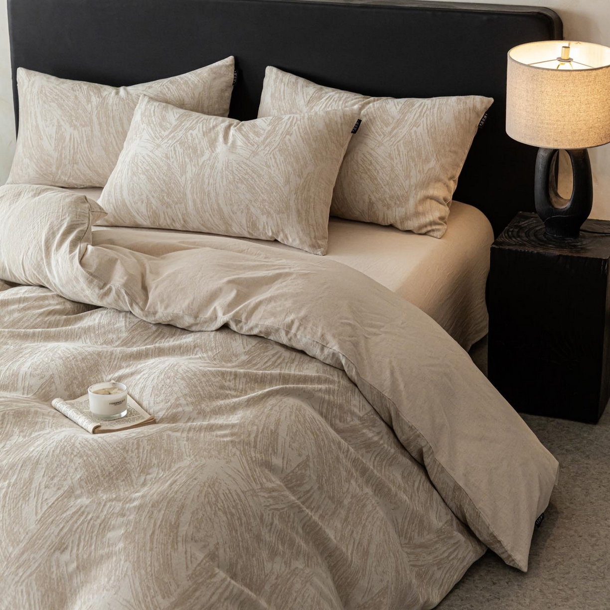 91家纺网 家纺一手货源 找家纺 涵宸家纺 2026新款棉麻色织提花四件套 叶光