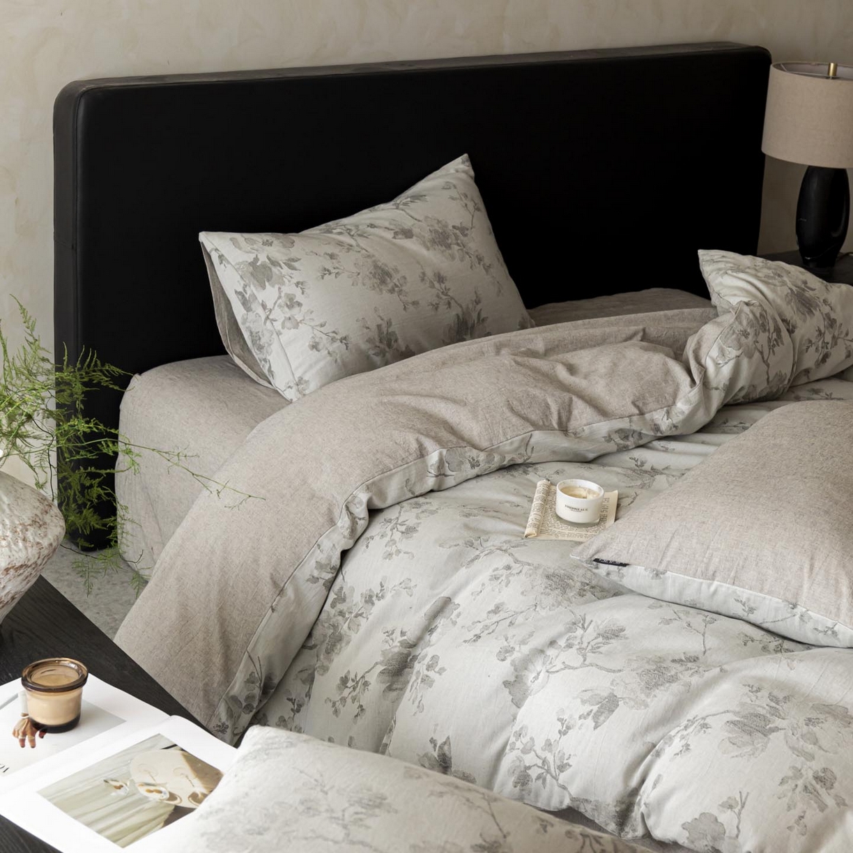 91家纺网 家纺一手货源 找家纺 涵宸家纺 2026新款棉麻色织提花四件套 云锦-灰