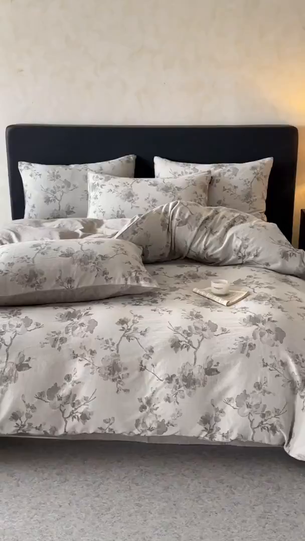 91家纺网 家纺一手货源 找家纺 涵宸家纺 2026新款棉麻色织提花四件套 云锦-灰