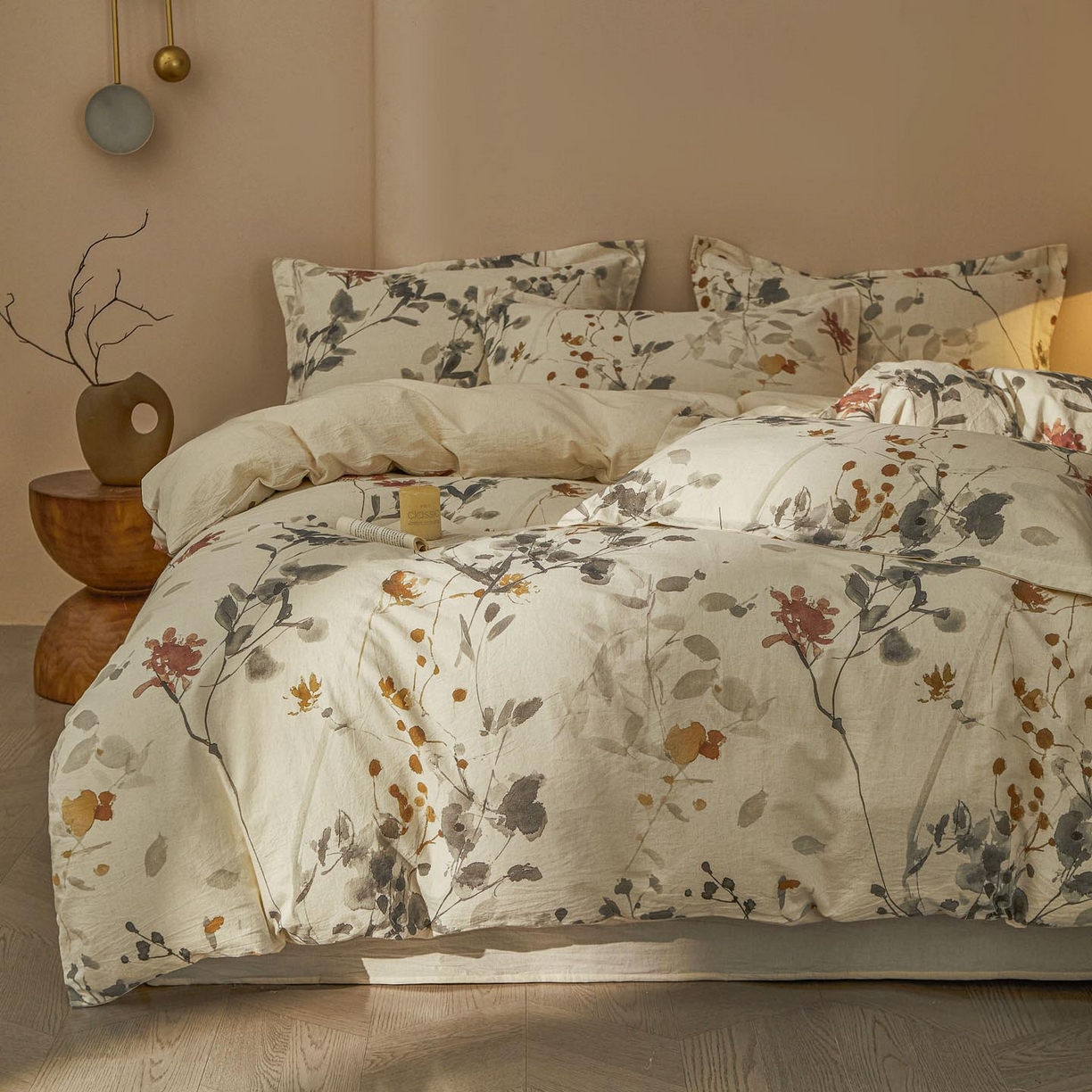 91家纺网 家纺一手货源 找家纺 涵宸家纺 2026新款棉麻数码印花四件套 丹青烟柳