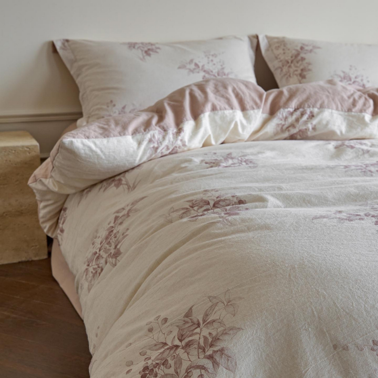 91家纺网 家纺一手货源 找家纺 涵宸家纺 2026新款棉麻数码印花四件套 初雾