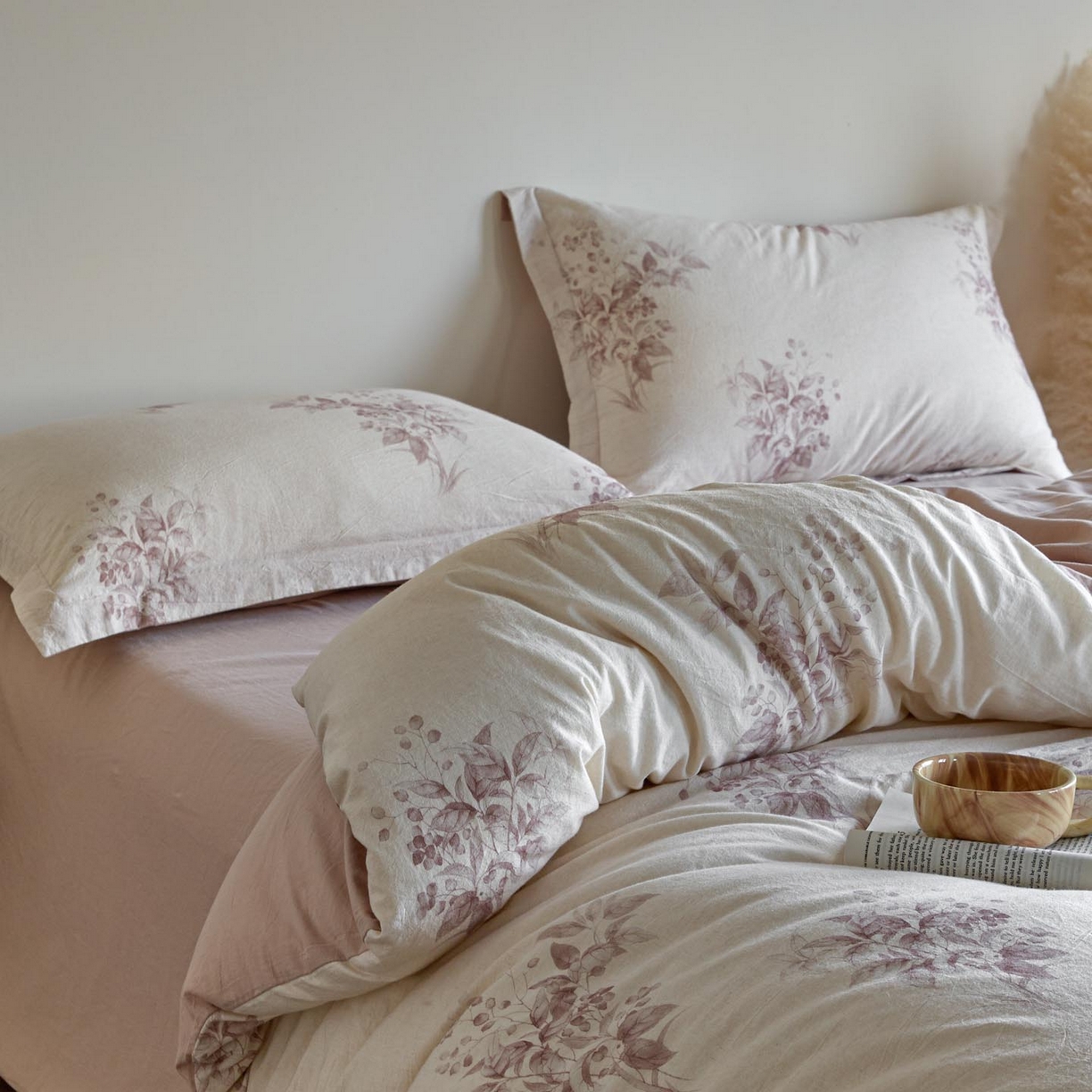 91家纺网 家纺一手货源 找家纺 涵宸家纺 2026新款棉麻数码印花四件套 初雾