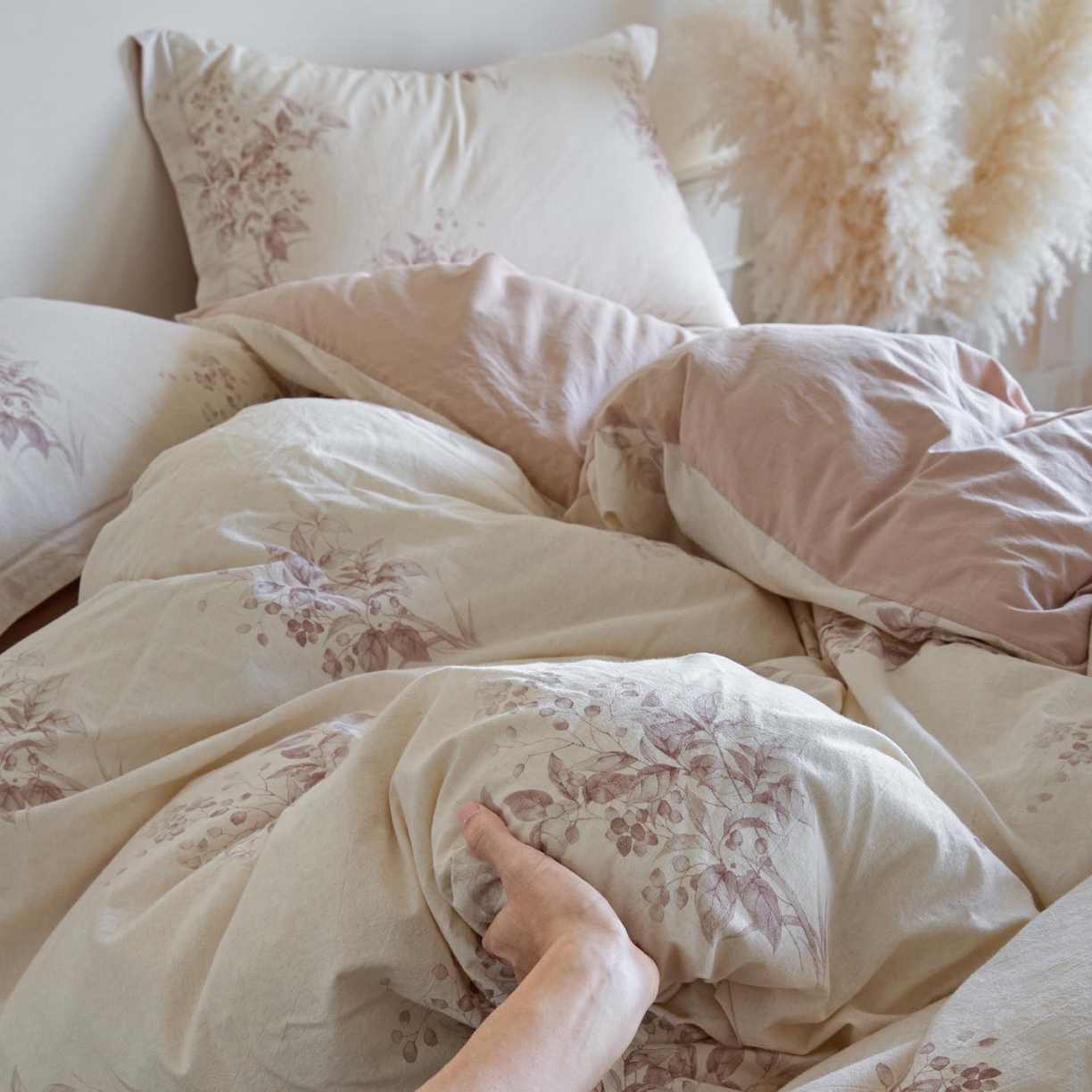 91家纺网 家纺一手货源 找家纺 涵宸家纺 2026新款棉麻数码印花四件套 初雾