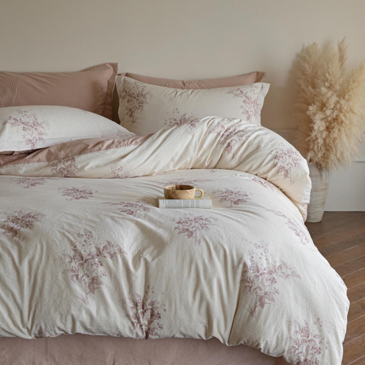 91家纺网 家纺一手货源 找家纺 涵宸家纺 2026新款棉麻数码印花四件套 初雾