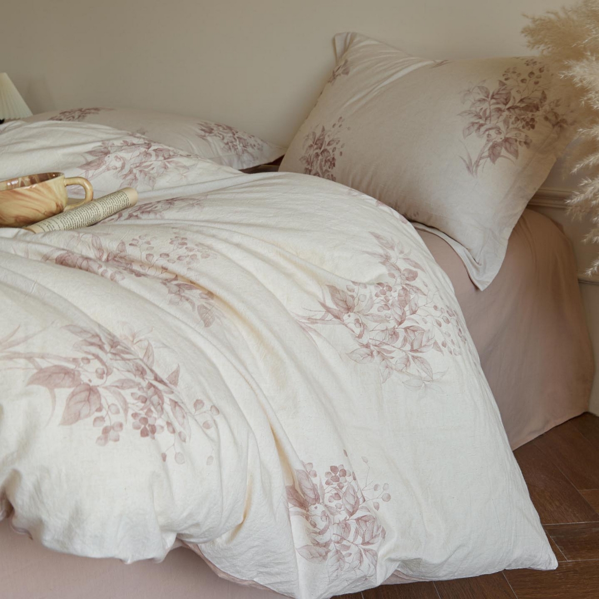 91家纺网 家纺一手货源 找家纺 涵宸家纺 2026新款棉麻数码印花四件套 初雾