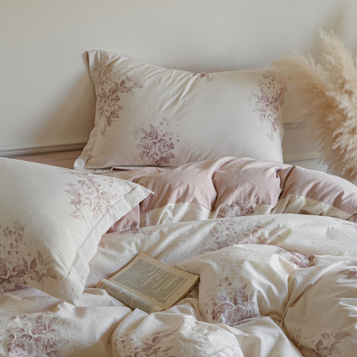 91家纺网 家纺一手货源 找家纺 涵宸家纺 2026新款棉麻数码印花四件套 初雾