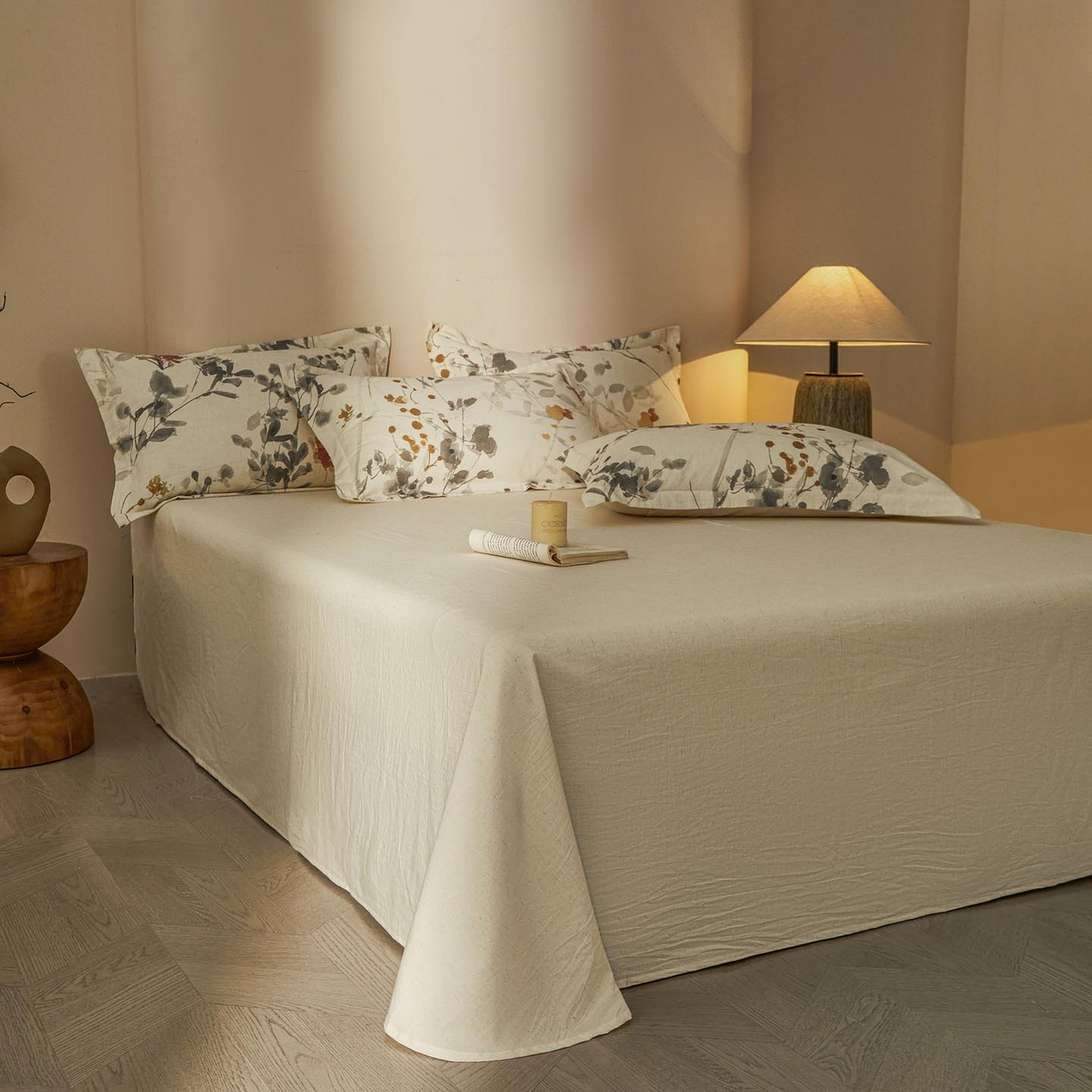 91家纺网 家纺一手货源 找家纺 涵宸家纺 2026新款棉麻数码印花四件套 丹青烟柳