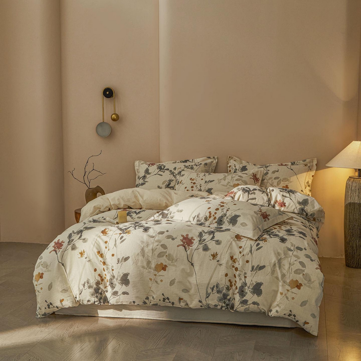 91家纺网 家纺一手货源 找家纺 涵宸家纺 2026新款棉麻数码印花四件套 丹青烟柳