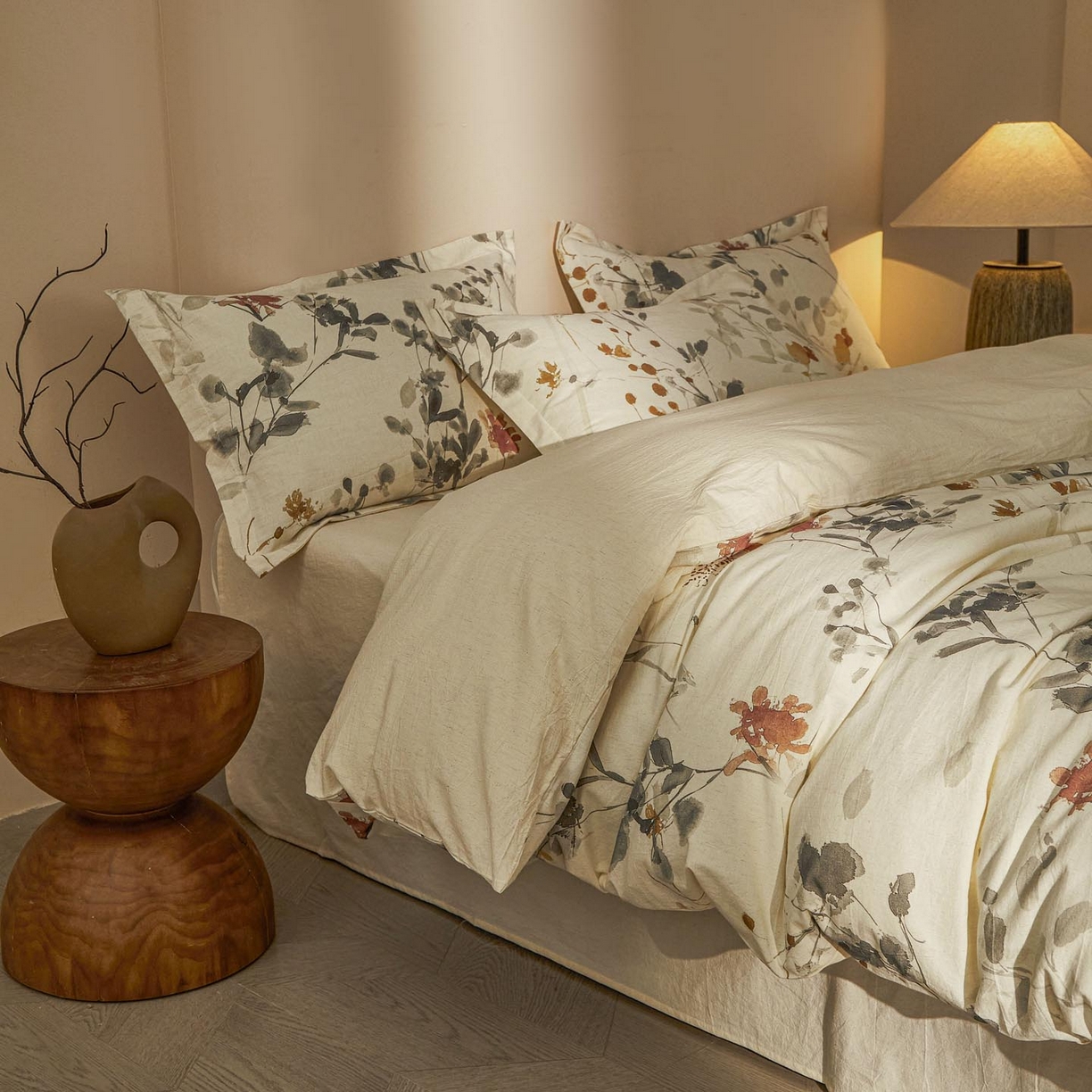 91家纺网 家纺一手货源 找家纺 涵宸家纺 2026新款棉麻数码印花四件套 丹青烟柳