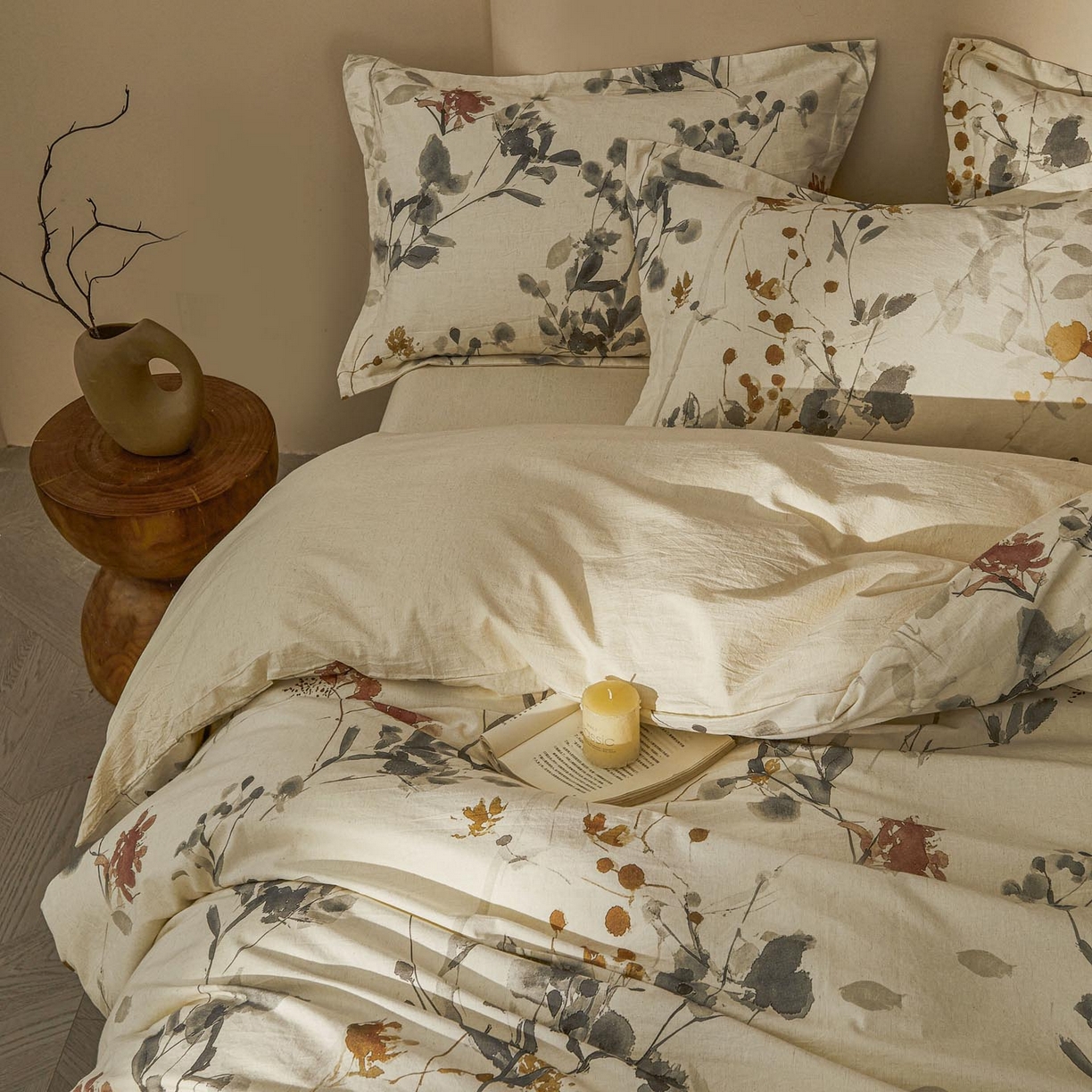 91家纺网 家纺一手货源 找家纺 涵宸家纺 2026新款棉麻数码印花四件套 丹青烟柳