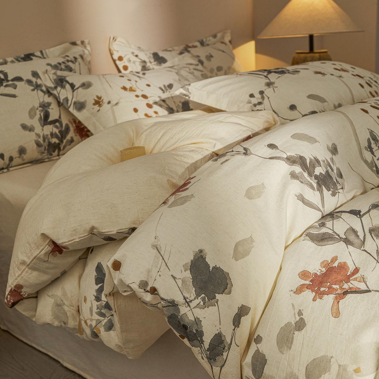 91家纺网 家纺一手货源 找家纺 涵宸家纺 2026新款棉麻数码印花四件套 丹青烟柳