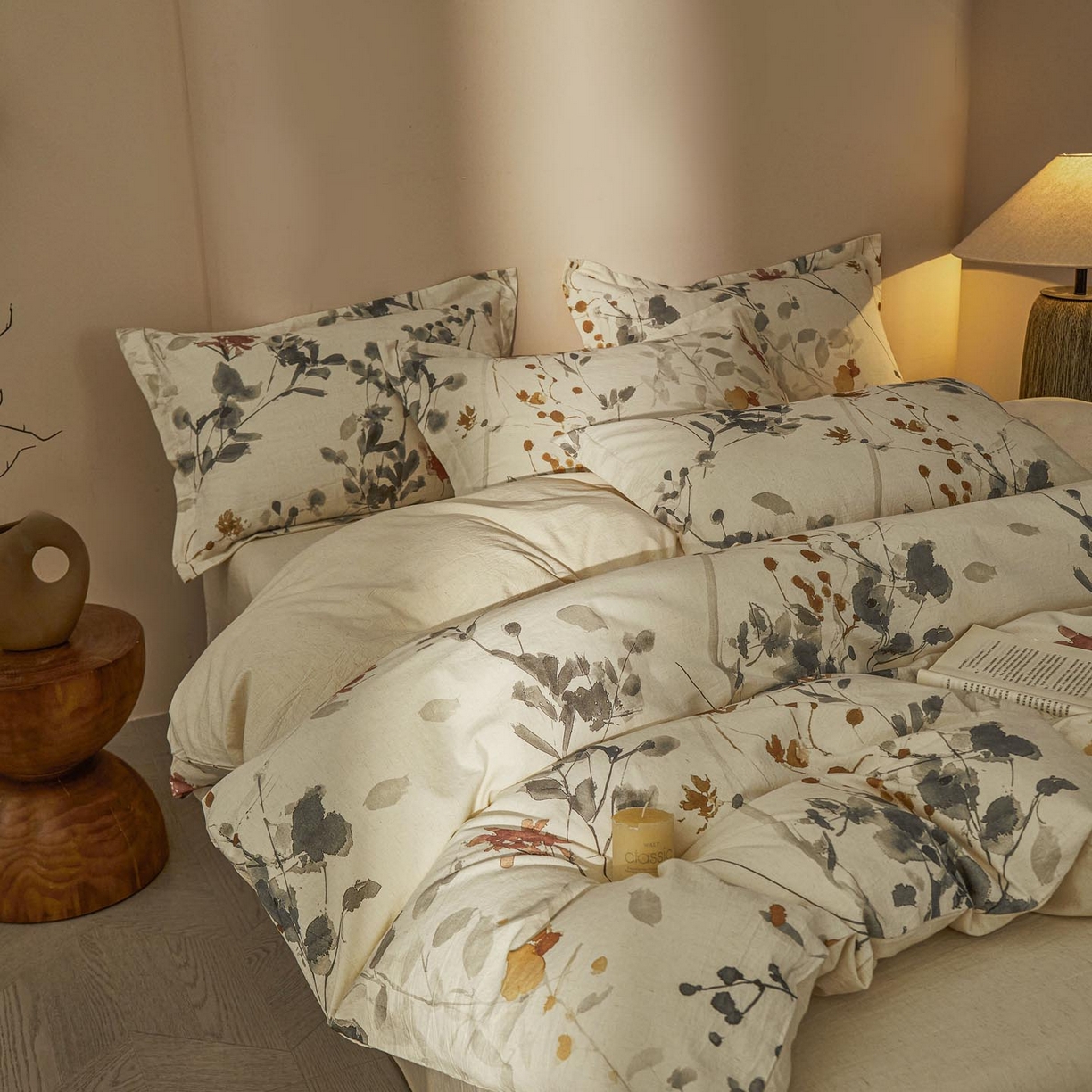 91家纺网 家纺一手货源 找家纺 涵宸家纺 2026新款棉麻数码印花四件套 丹青烟柳