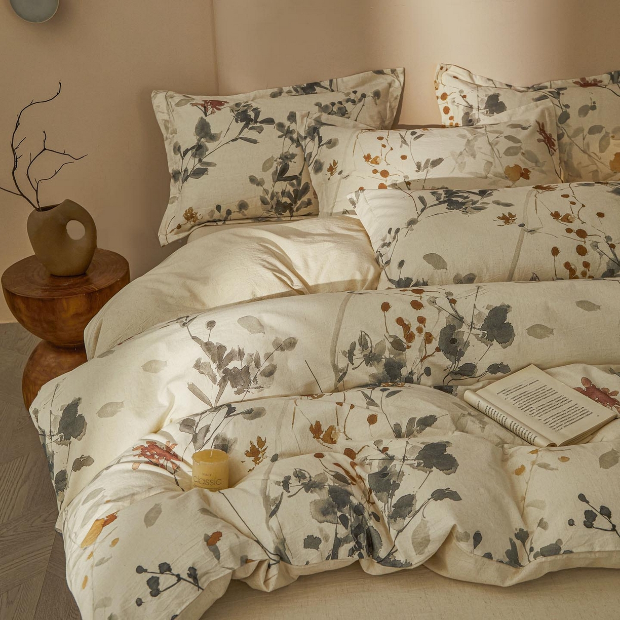 91家纺网 家纺一手货源 找家纺 涵宸家纺 2026新款棉麻数码印花四件套 丹青烟柳