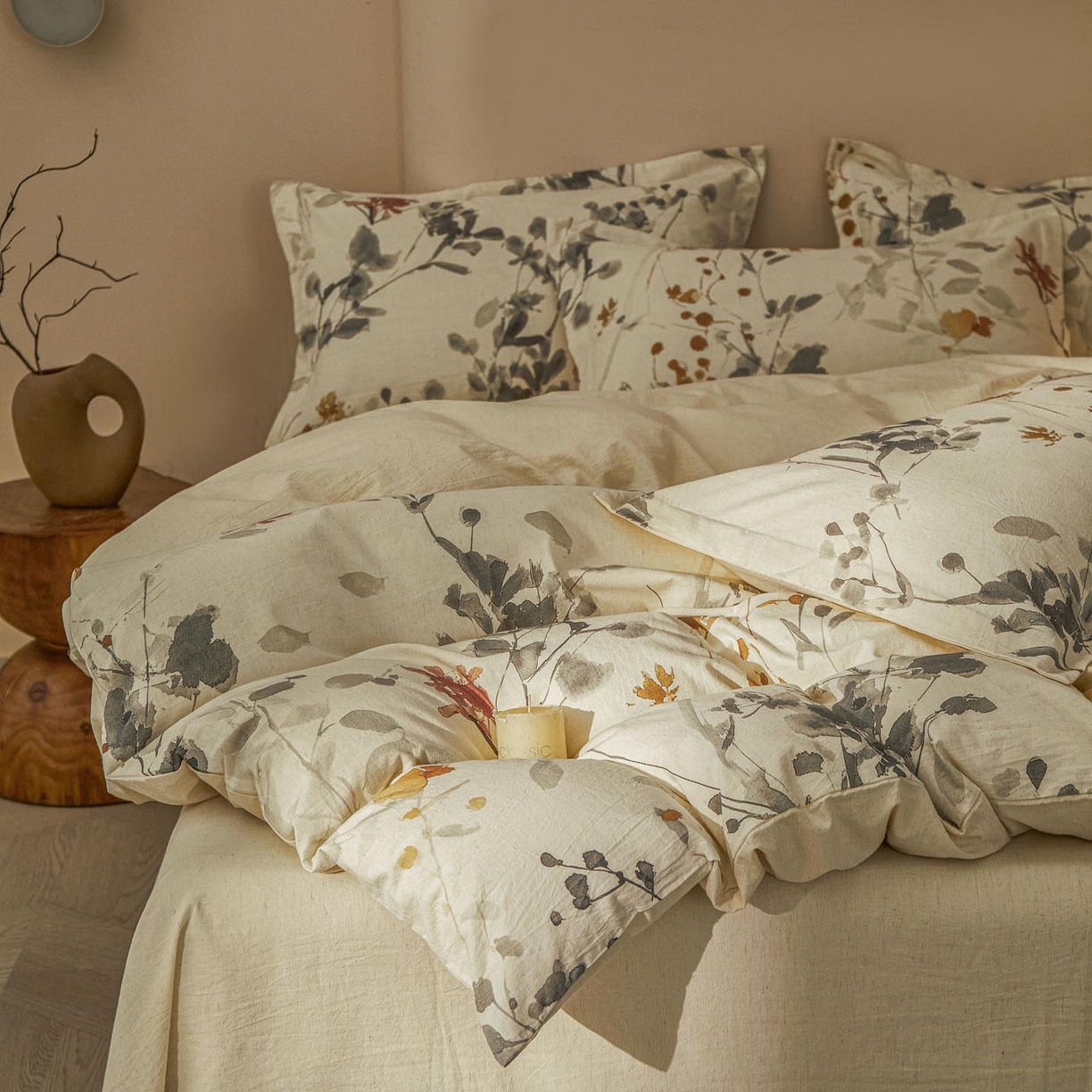 91家纺网 家纺一手货源 找家纺 涵宸家纺 2026新款棉麻数码印花四件套 丹青烟柳